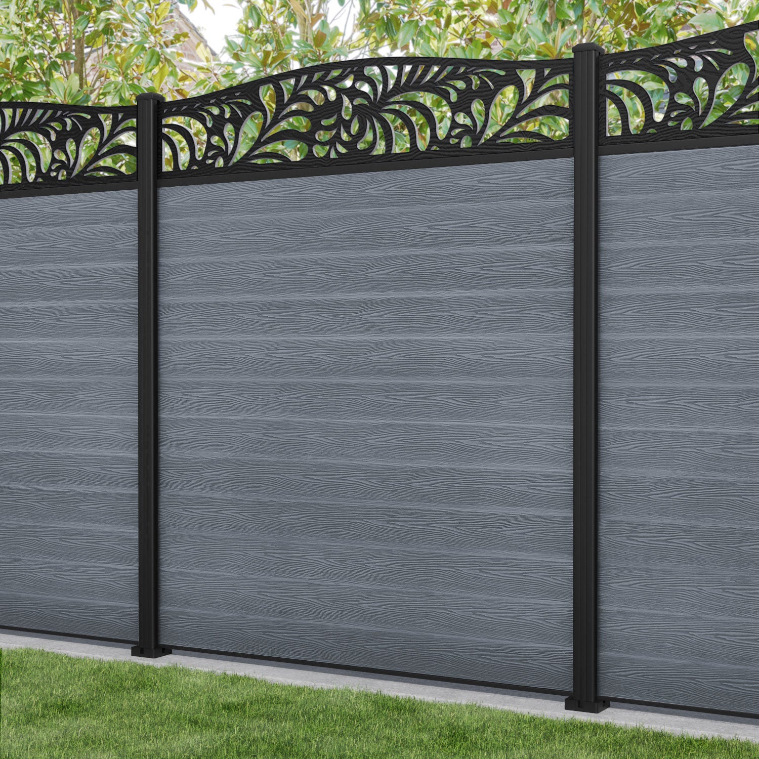 Classic Petal Curved Top Fence Panel - Anthracite - with our aluminium posts