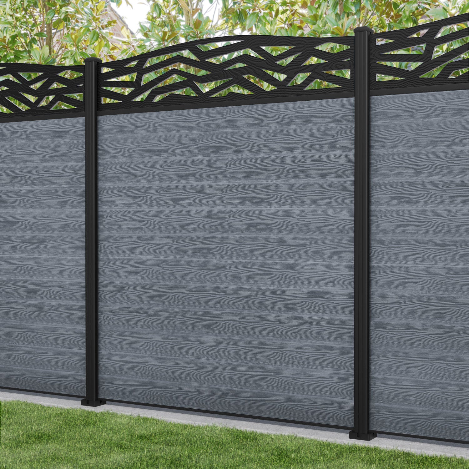 Classic Zenith Curved Top Fence Panel - Anthracite - with our aluminium posts