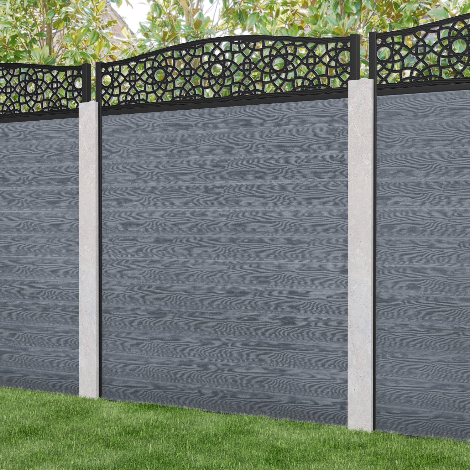 Classic Ambar Curved Top Fence Panel - Anthracite - for existing concrete posts