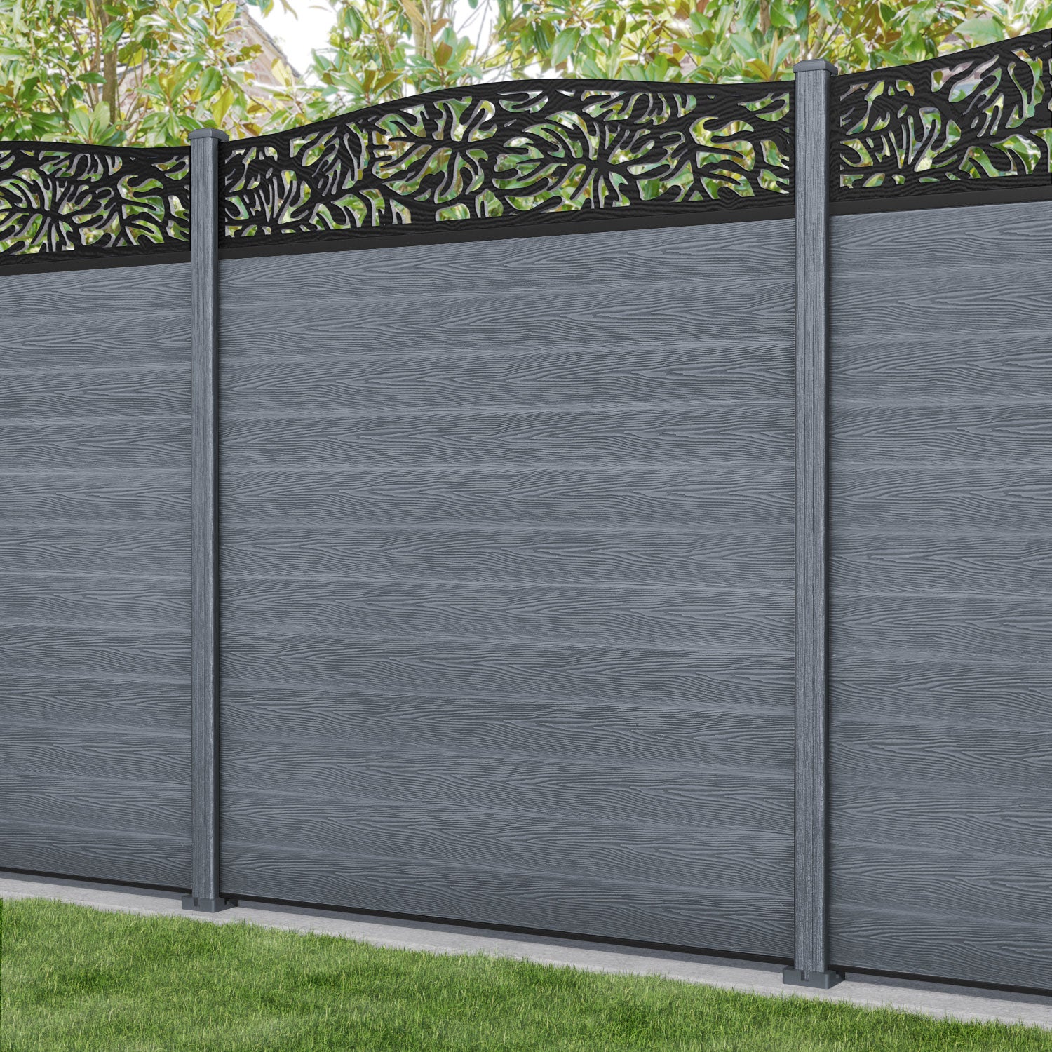 Classic Botanic Curved Top Fence Panel - Anthracite - with our composite posts