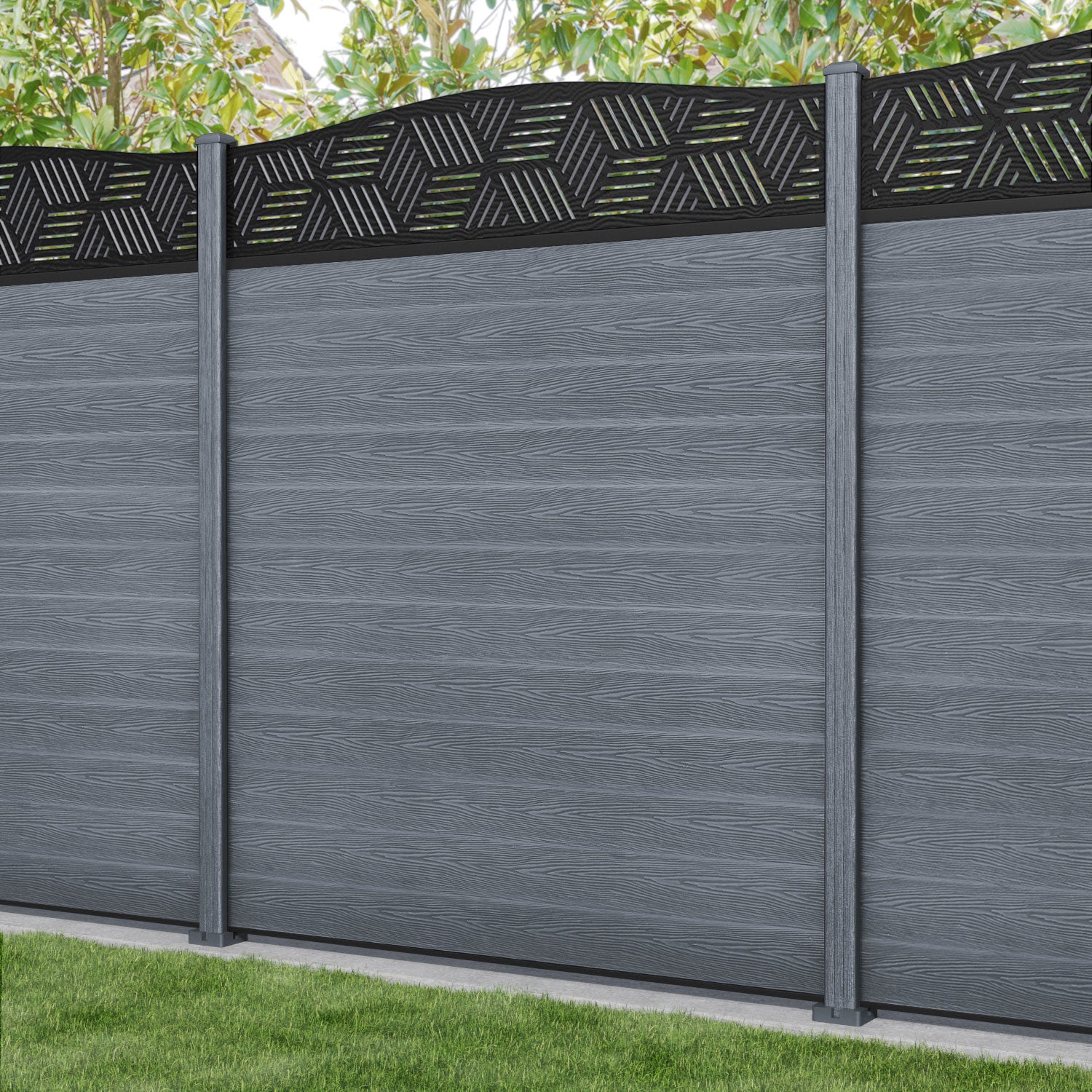 Classic Cubed Curved Top Fence Panel - Anthracite - with our composite posts