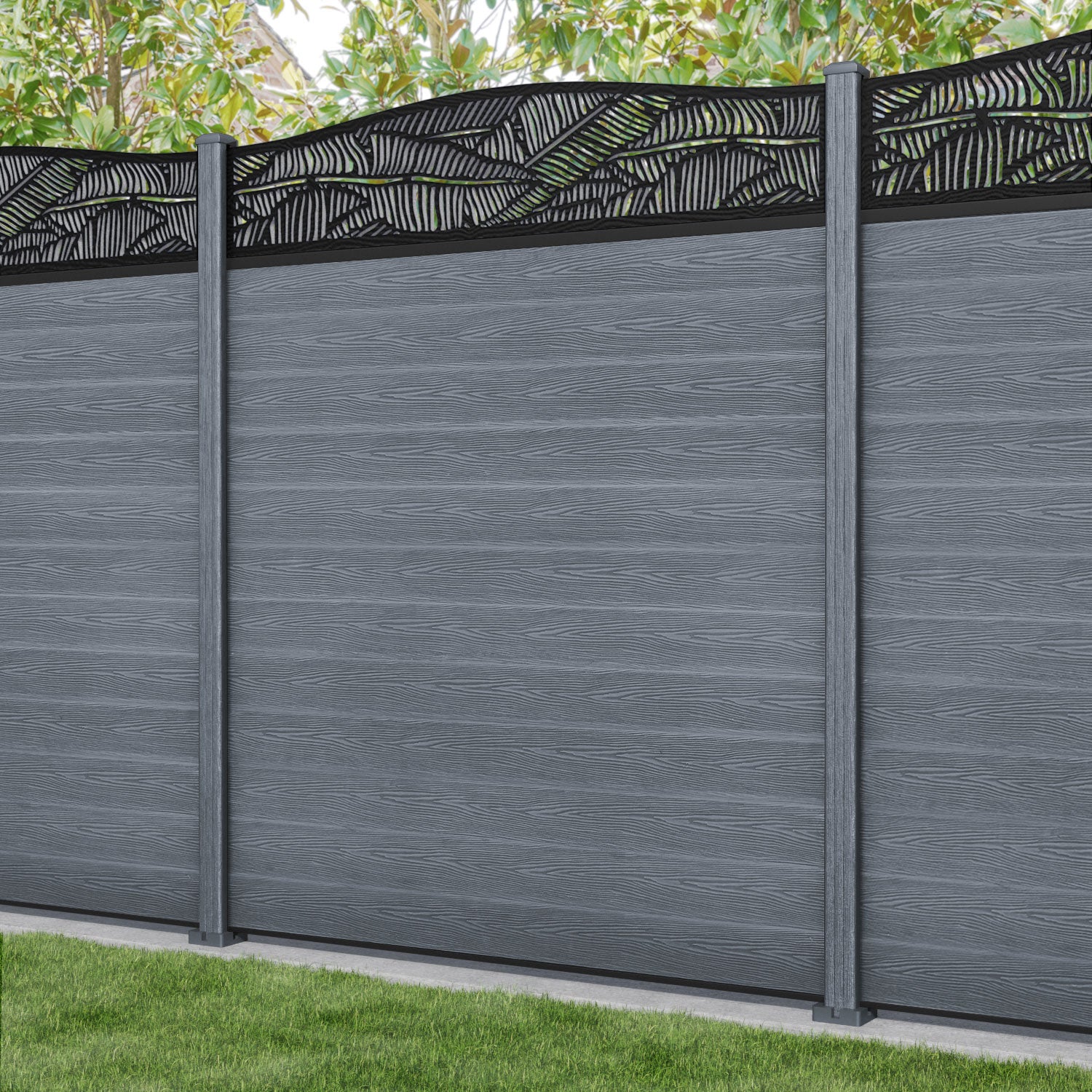 Classic Feather Curved Top Fence Panel - Anthracite - with our composite posts