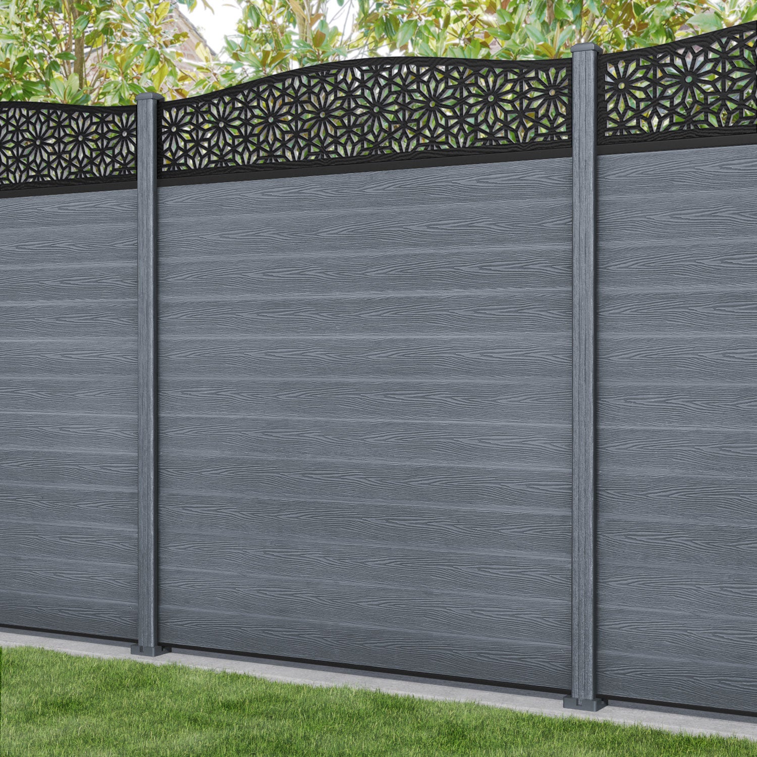 Classic Narwa Curved Top Fence Panel - Anthracite - with our composite posts