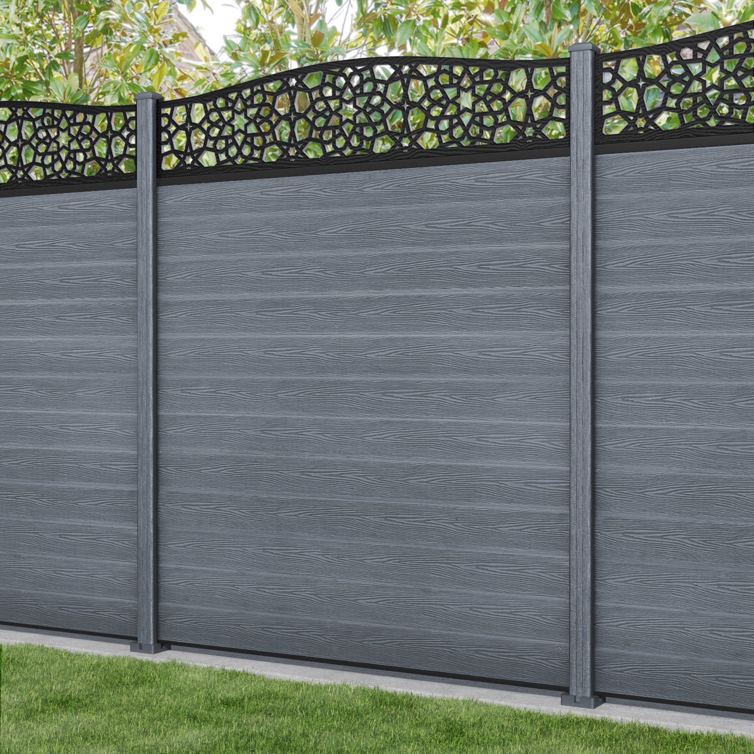 Classic Nazira Curved Top Fence Panel - Anthracite - with our composite posts