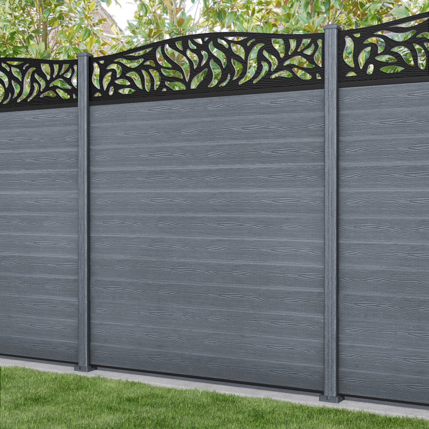 Classic Plume Curved Top Fence Panel - Anthracite - with our composite posts