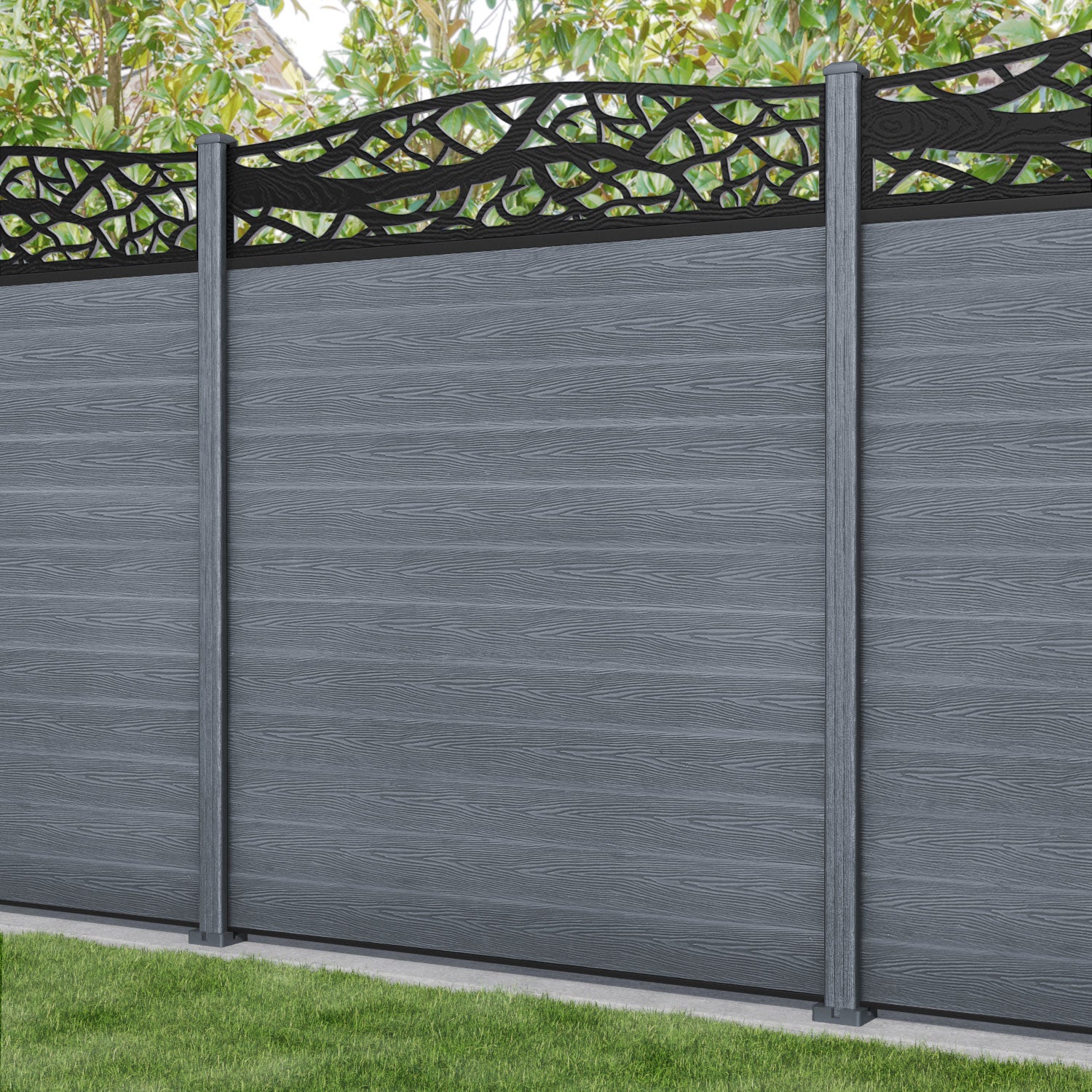 Classic Twilight Curved Top Fence Panel - Anthracite - with our composite posts