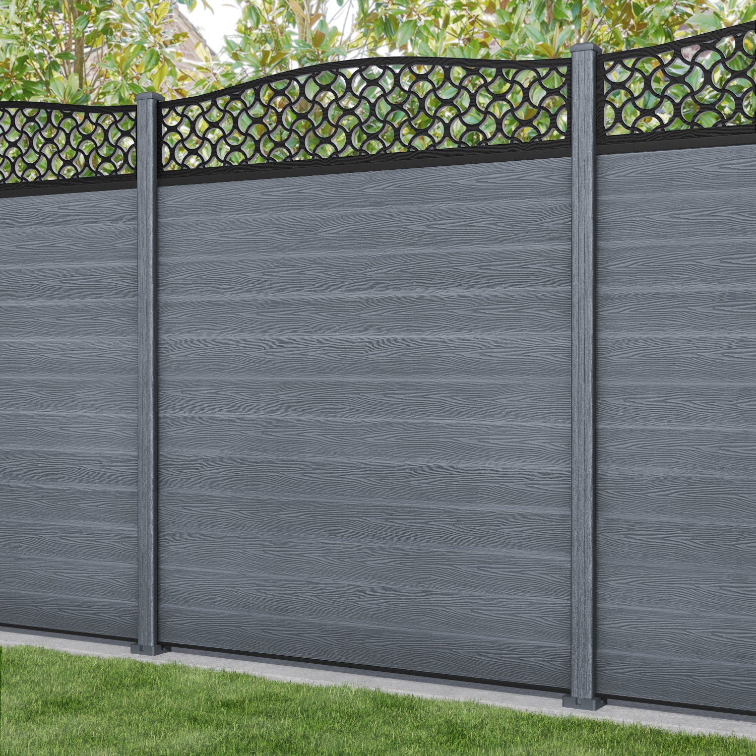 Classic Vida Curved Top Fence Panel - Anthracite - with our composite posts