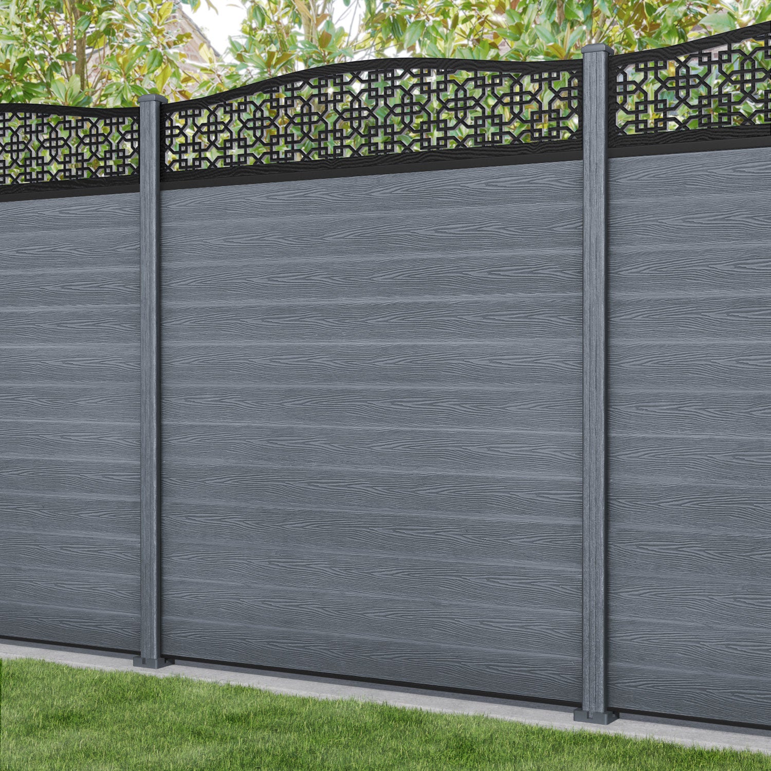Classic Zaria Curved Top Fence Panel - Anthracite - with our composite posts