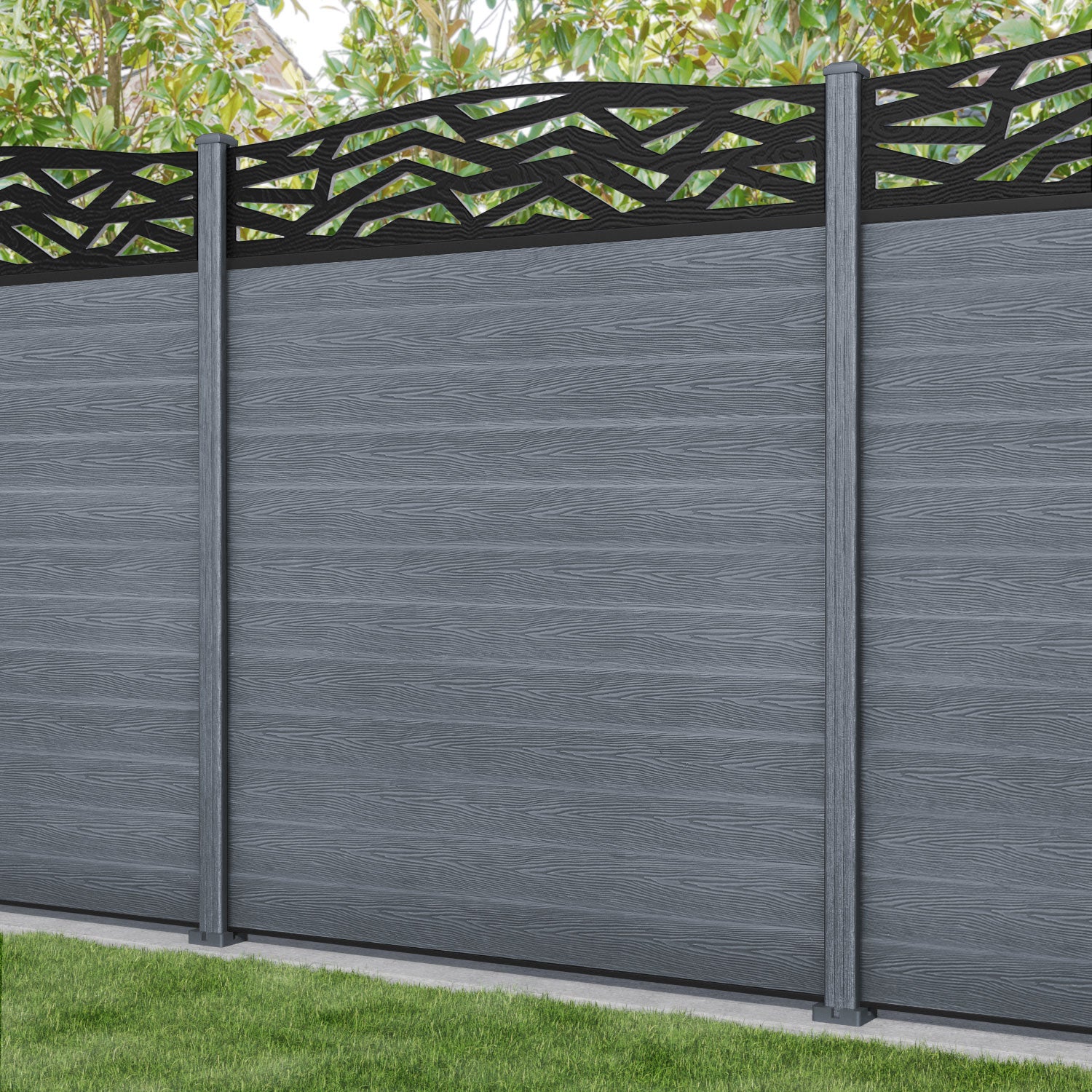 Classic Zenith Curved Top Fence Panel - Anthracite - with our composite posts