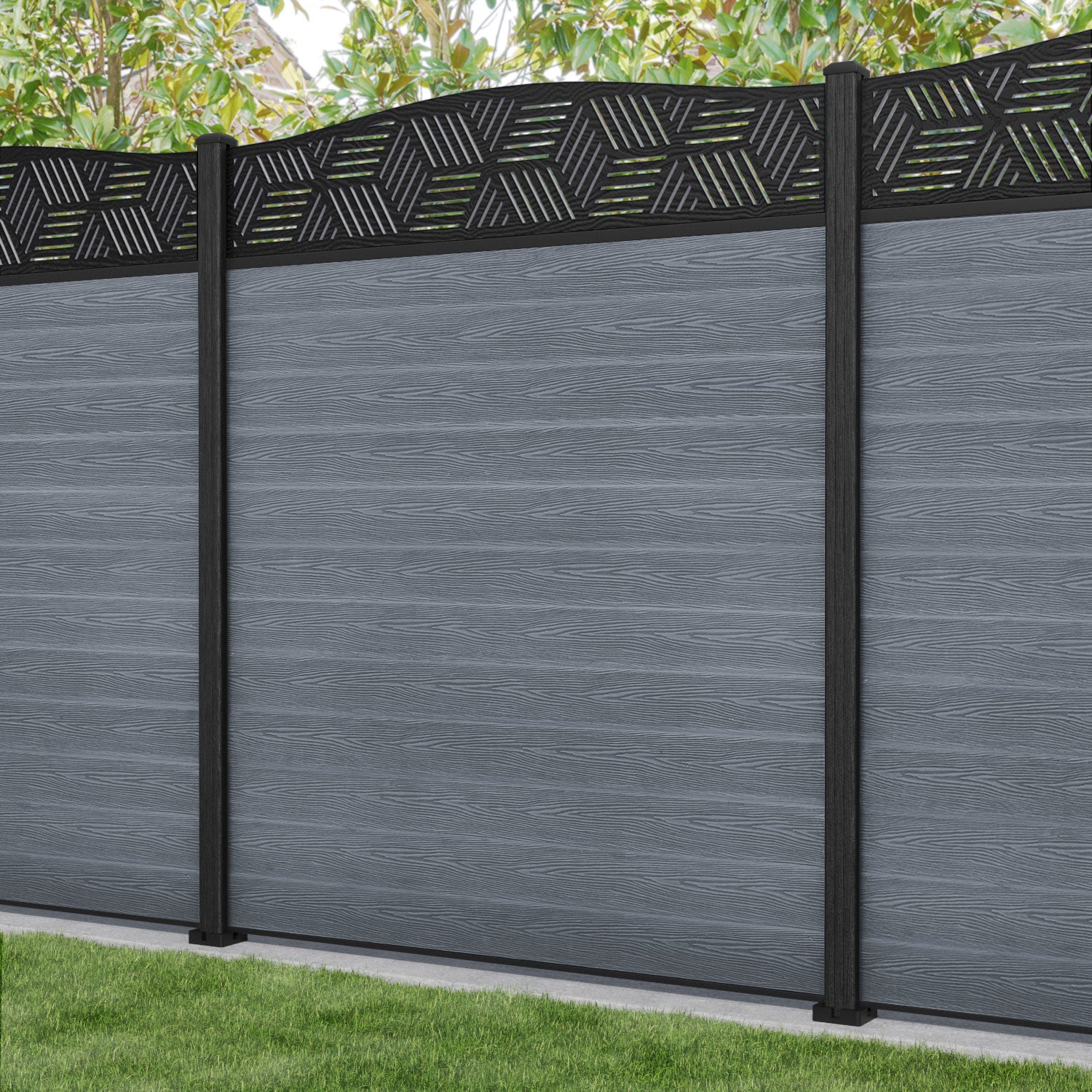 Classic Cubed Curved Top Fence Panel - Anthracite - with our composite posts