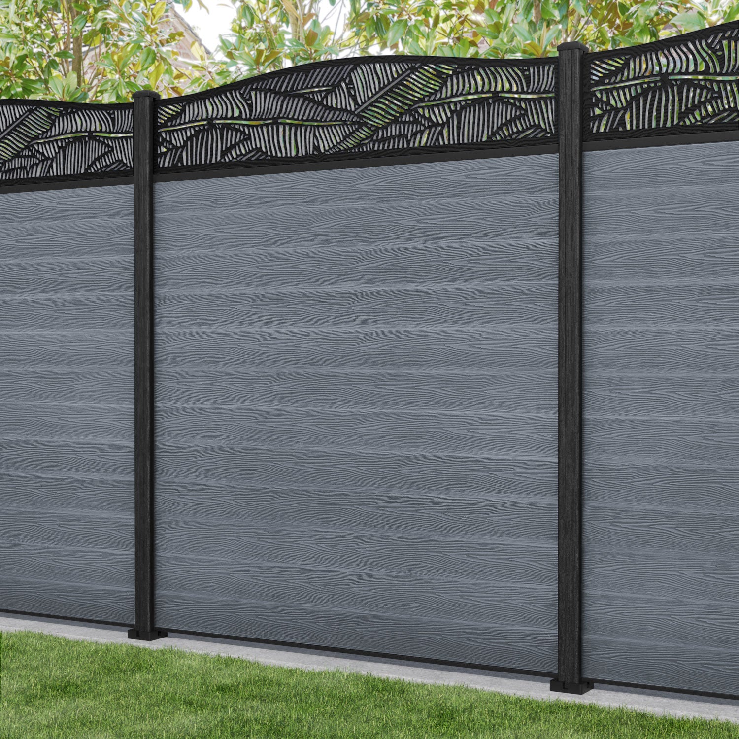 Classic Feather Curved Top Fence Panel - Anthracite - with our composite posts