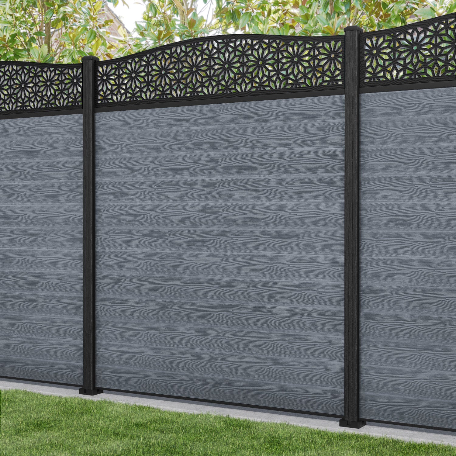 Classic Narwa Curved Top Fence Panel - Anthracite - with our composite posts