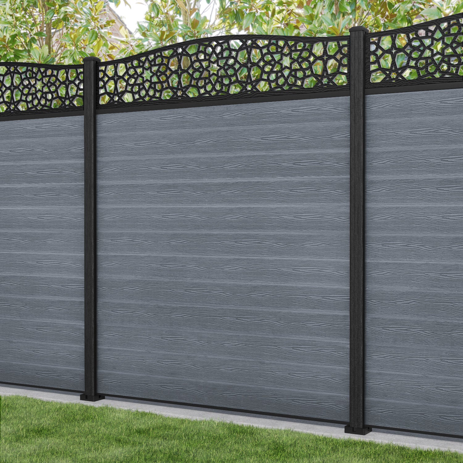 Classic Nazira Curved Top Fence Panel - Anthracite - with our composite posts