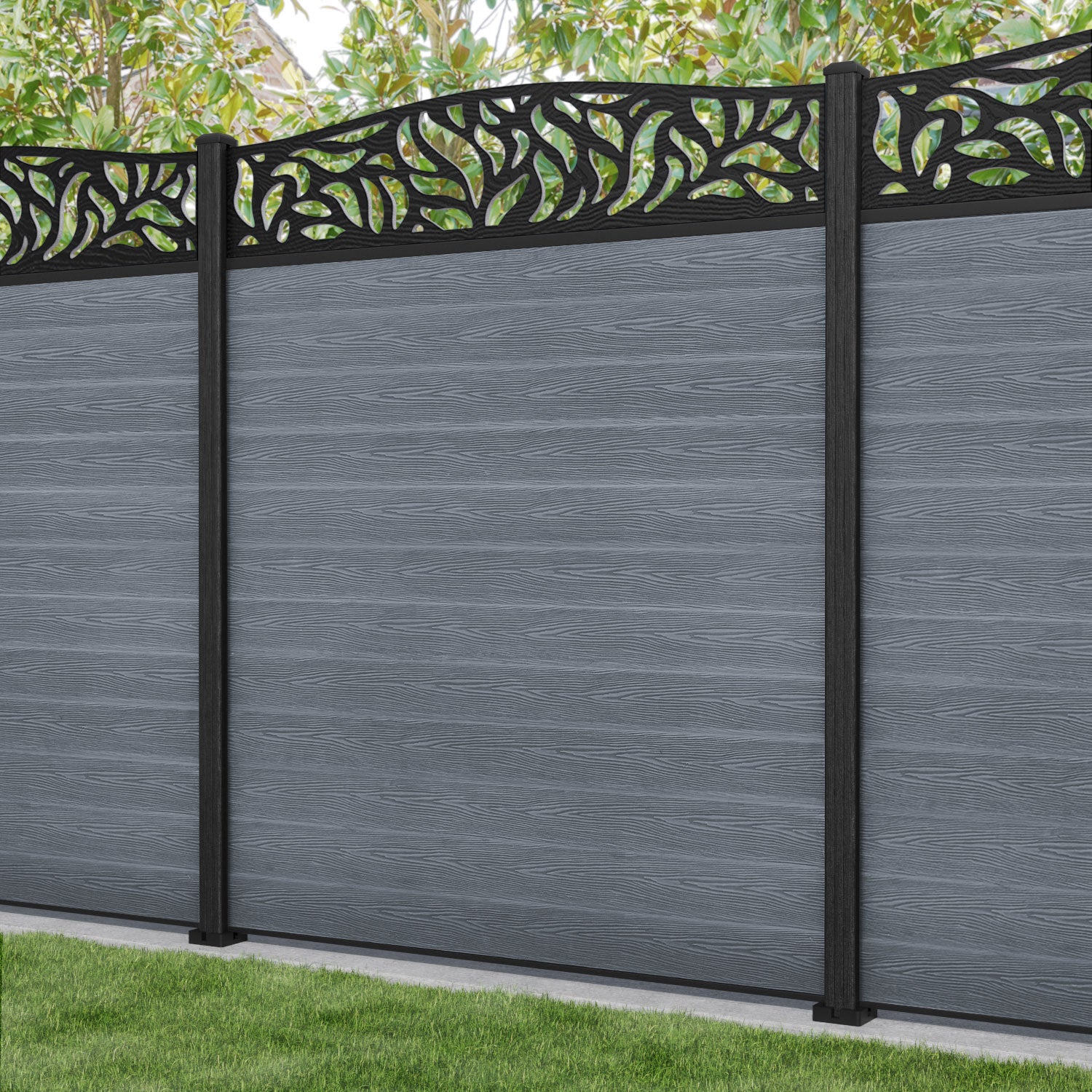 Classic Plume Curved Top Fence Panel - Anthracite - with our composite posts