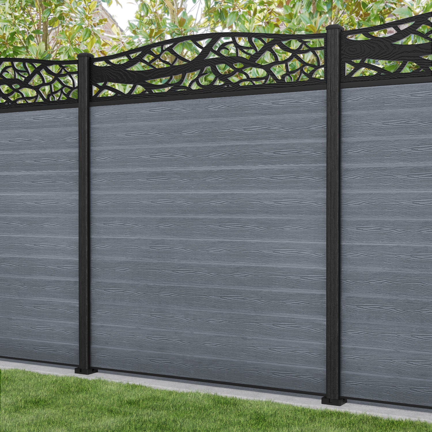Classic Twilight Curved Top Fence Panel - Anthracite - with our composite posts