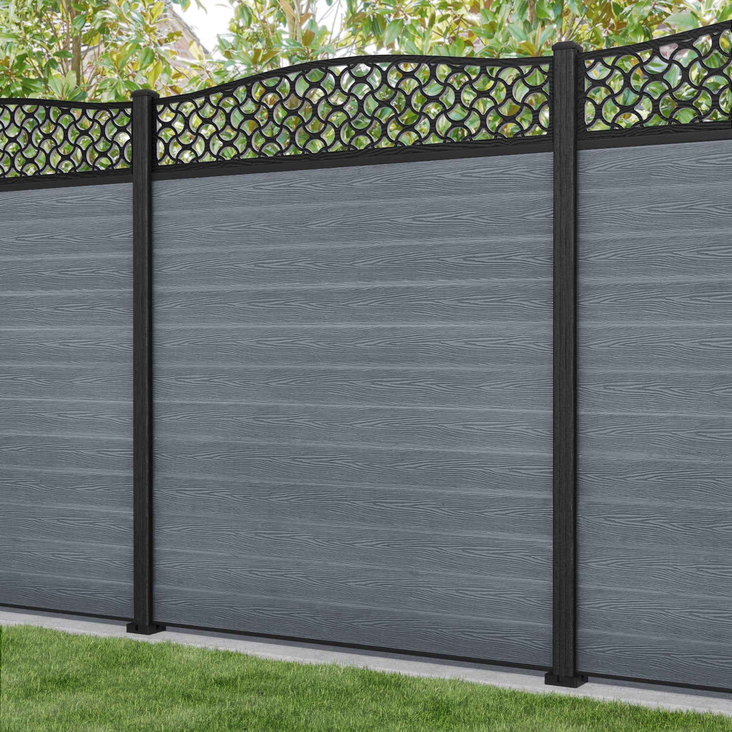Classic Vida Curved Top Fence Panel - Anthracite - with our composite posts