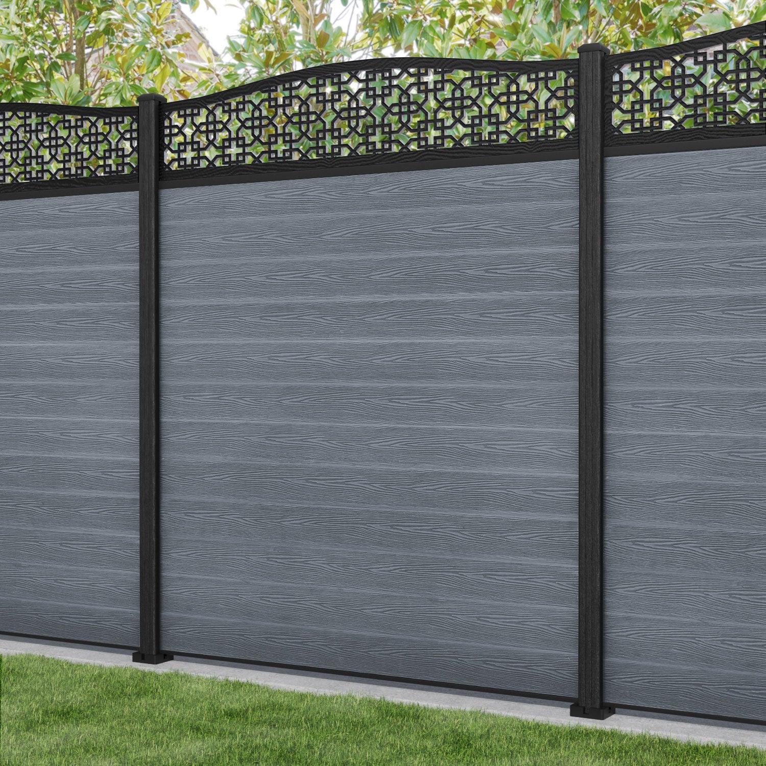 Classic Zaria Curved Top Fence Panel - Anthracite - with our composite posts