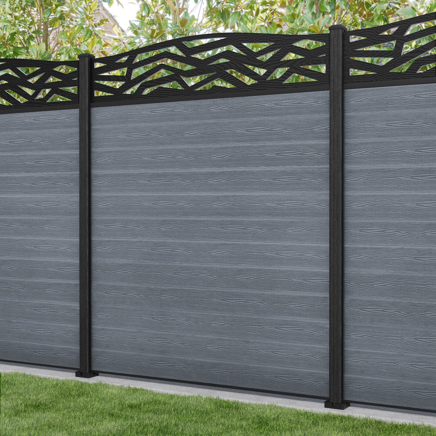 Classic Zenith Curved Top Fence Panel - Anthracite - with our composite posts