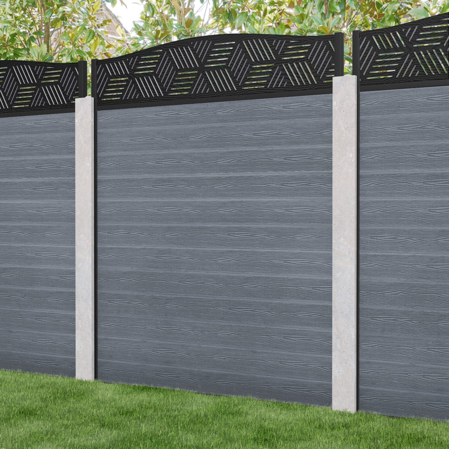 Classic Cubed Curved Top Fence Panel - Anthracite - for existing concrete posts