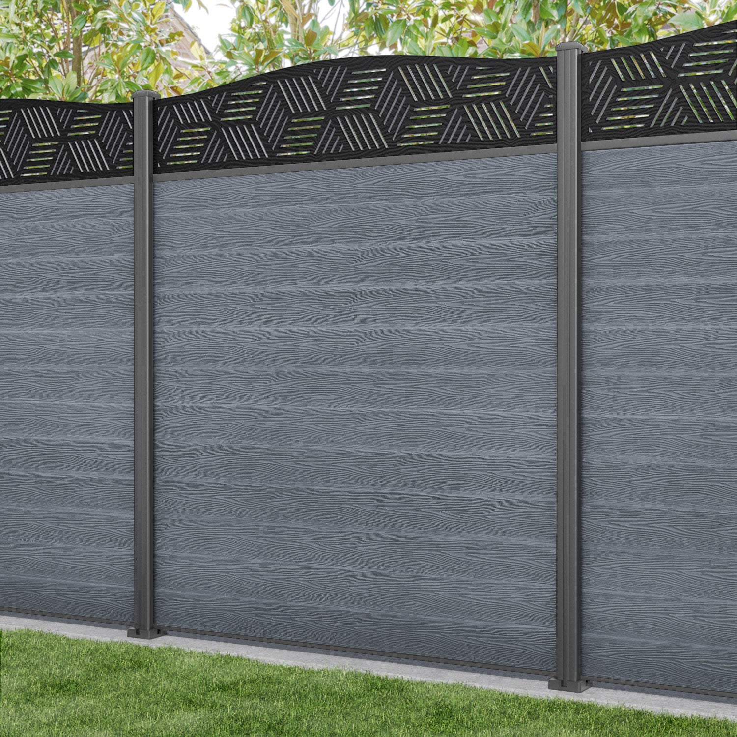 Classic Cubed Curved Top Fence Panel - Anthracite - with our aluminium posts