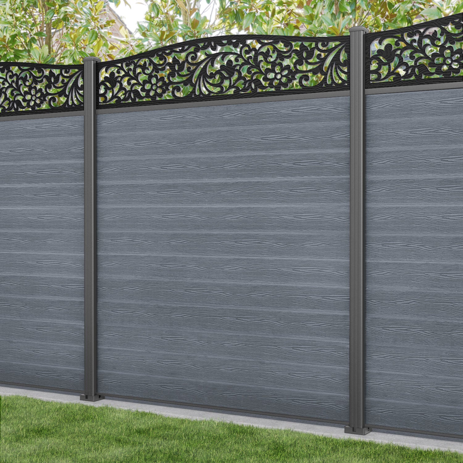 Classic Eden Curved Top Fence Panel - Anthracite - with our aluminium posts