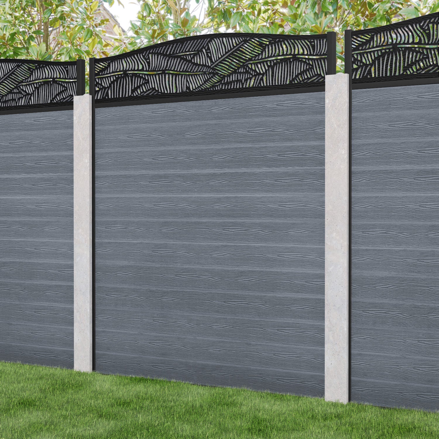 Classic Feather Curved Top Fence Panel - Anthracite - for existing concrete posts