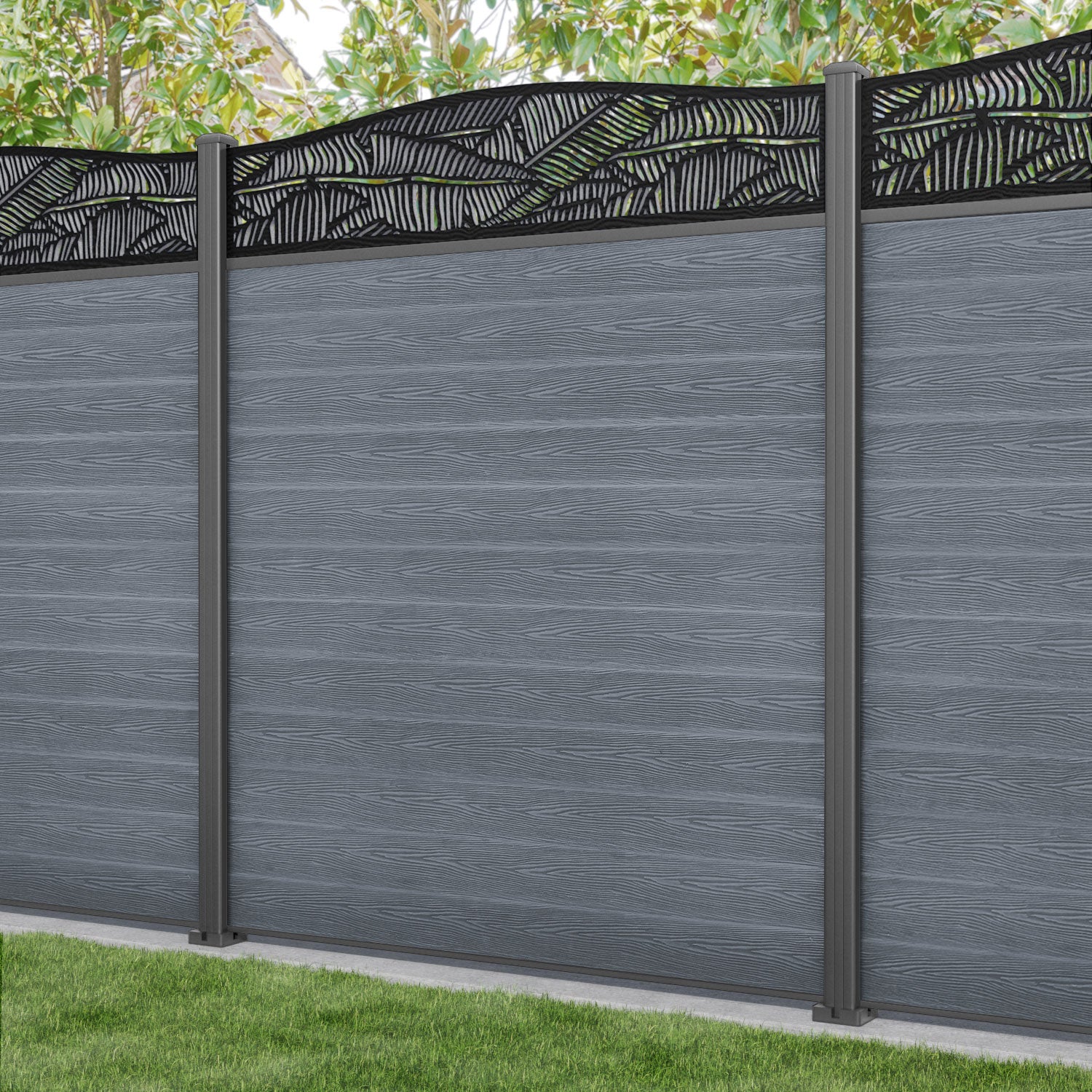 Classic Feather Curved Top Fence Panel - Anthracite - with our aluminium posts