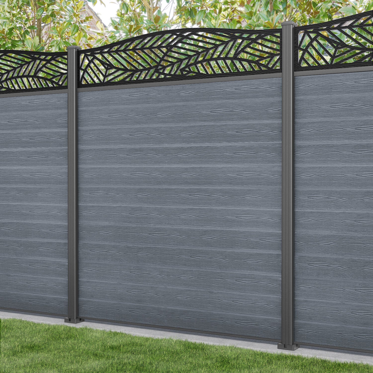 Classic Habitat Curved Top Fence Panel - Anthracite - with our aluminium posts