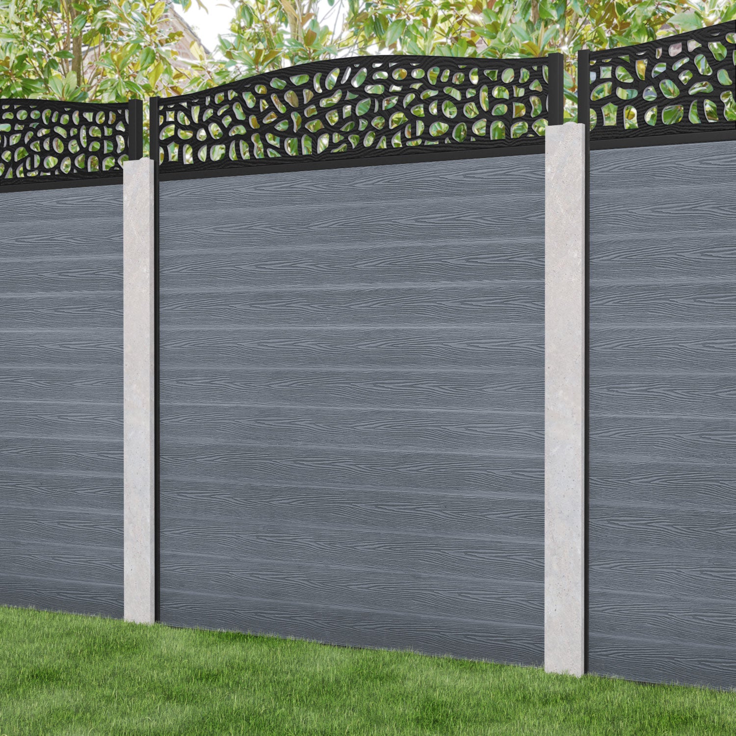 Classic Pebble Curved Top Fence Panel - Anthracite - for existing concrete posts