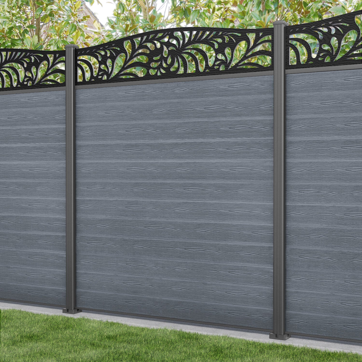 Classic Petal Curved Top Fence Panel - Anthracite - with our aluminium posts