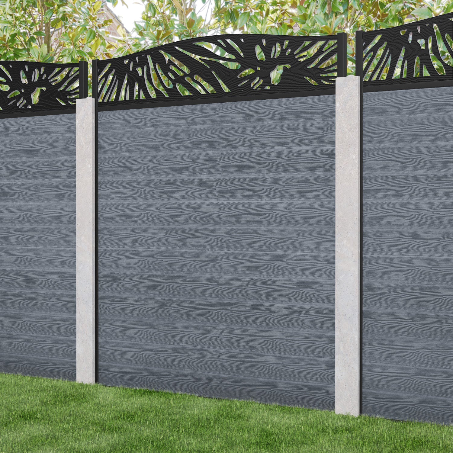 Classic Poppy Curved Top Fence Panel - Anthracite - for existing concrete posts
