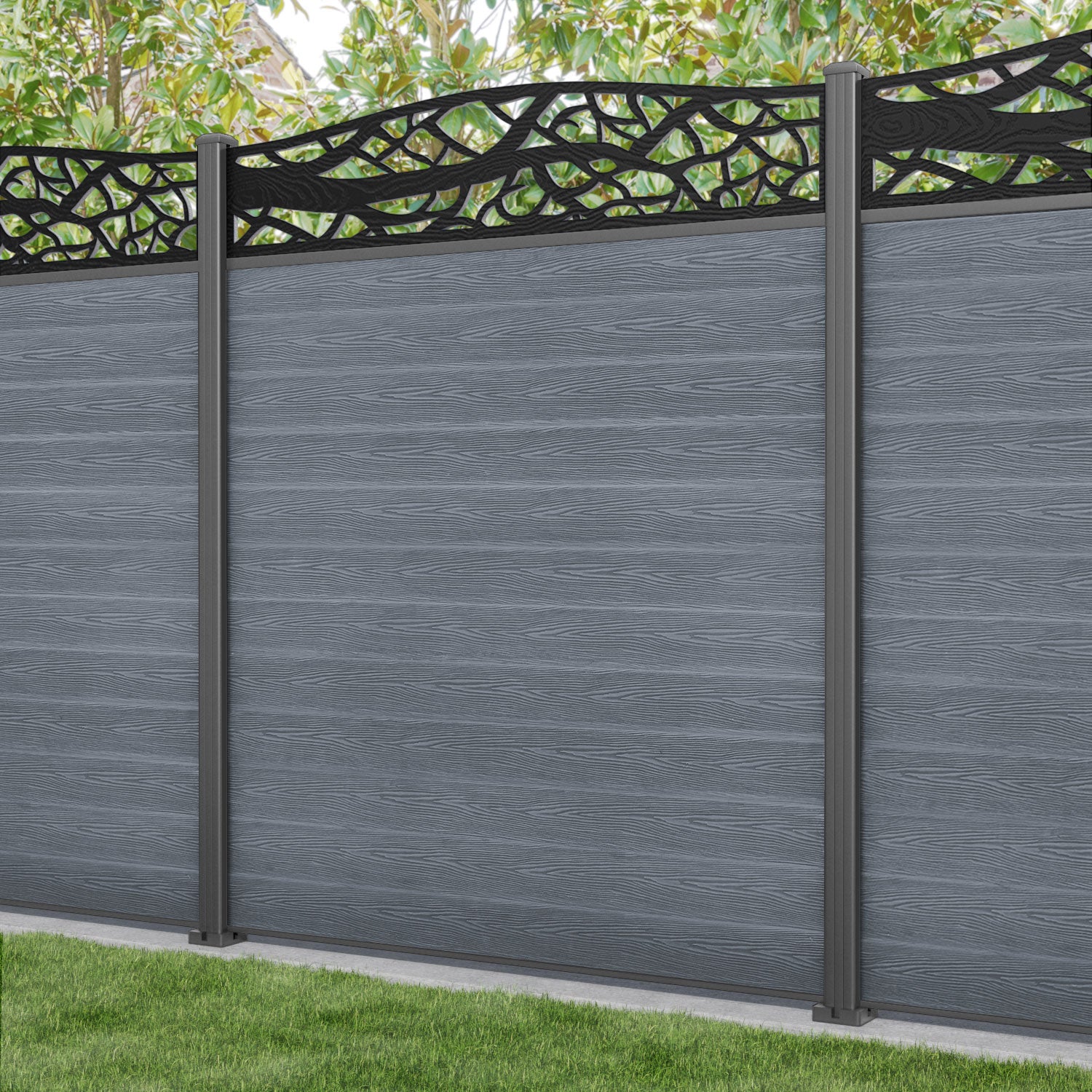 Classic Twilight Curved Top Fence Panel - Anthracite - with our aluminium posts