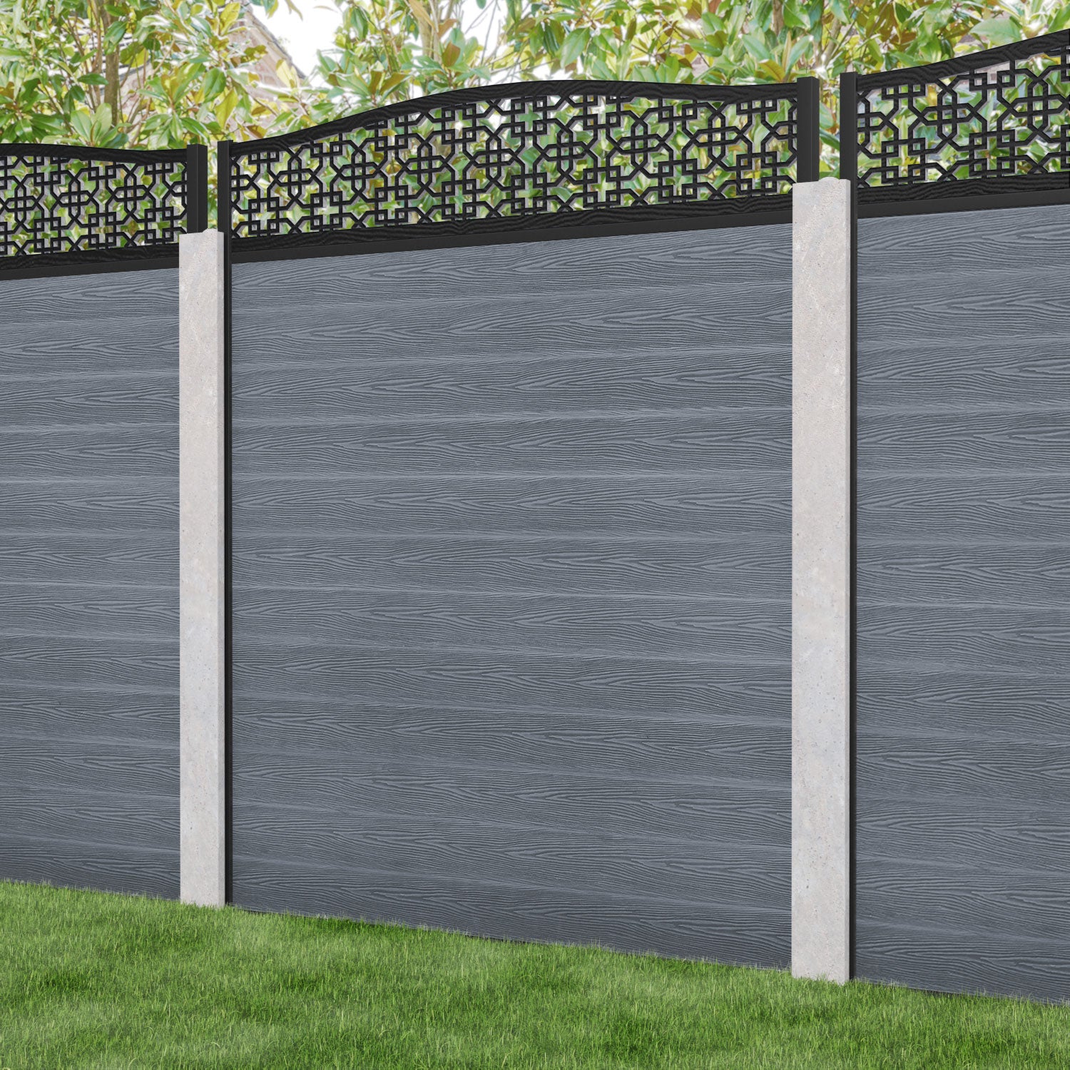 Classic Zaria Curved Top Fence Panel - Anthracite - for existing concrete posts