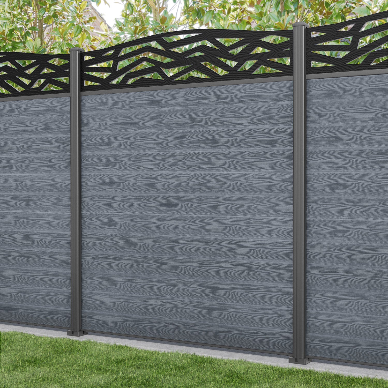 Classic Zenith Curved Top Fence Panel - Anthracite - with our aluminium posts