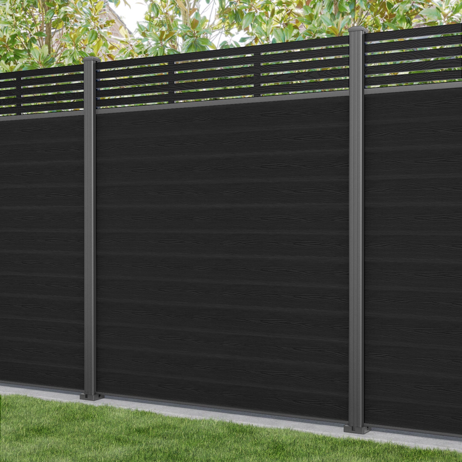 Classic Aspen Fence Panel - Black - with our aluminium posts