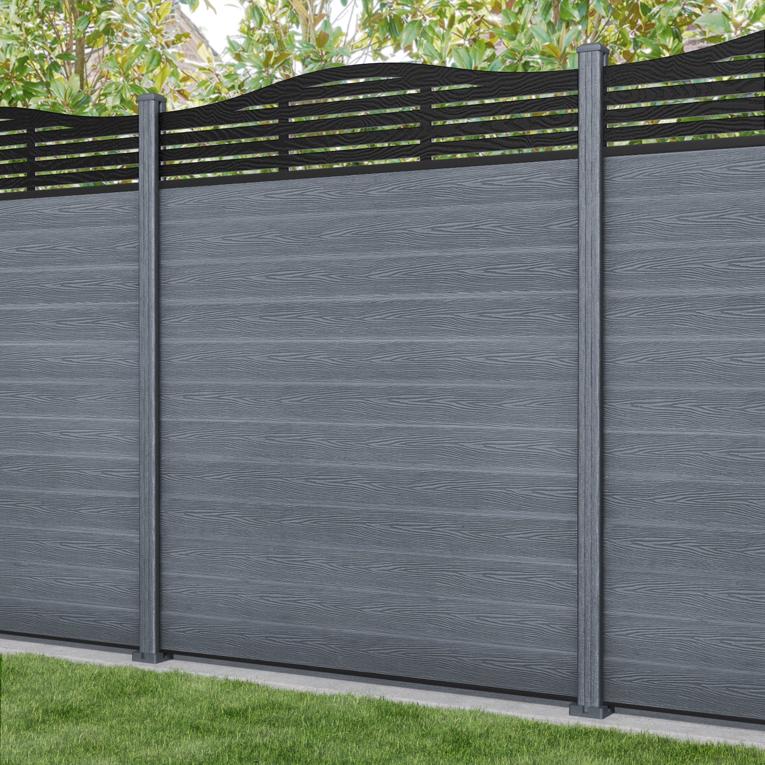 Classic Aspen Curved Top Fence Panel - Anthracite - with our composite posts