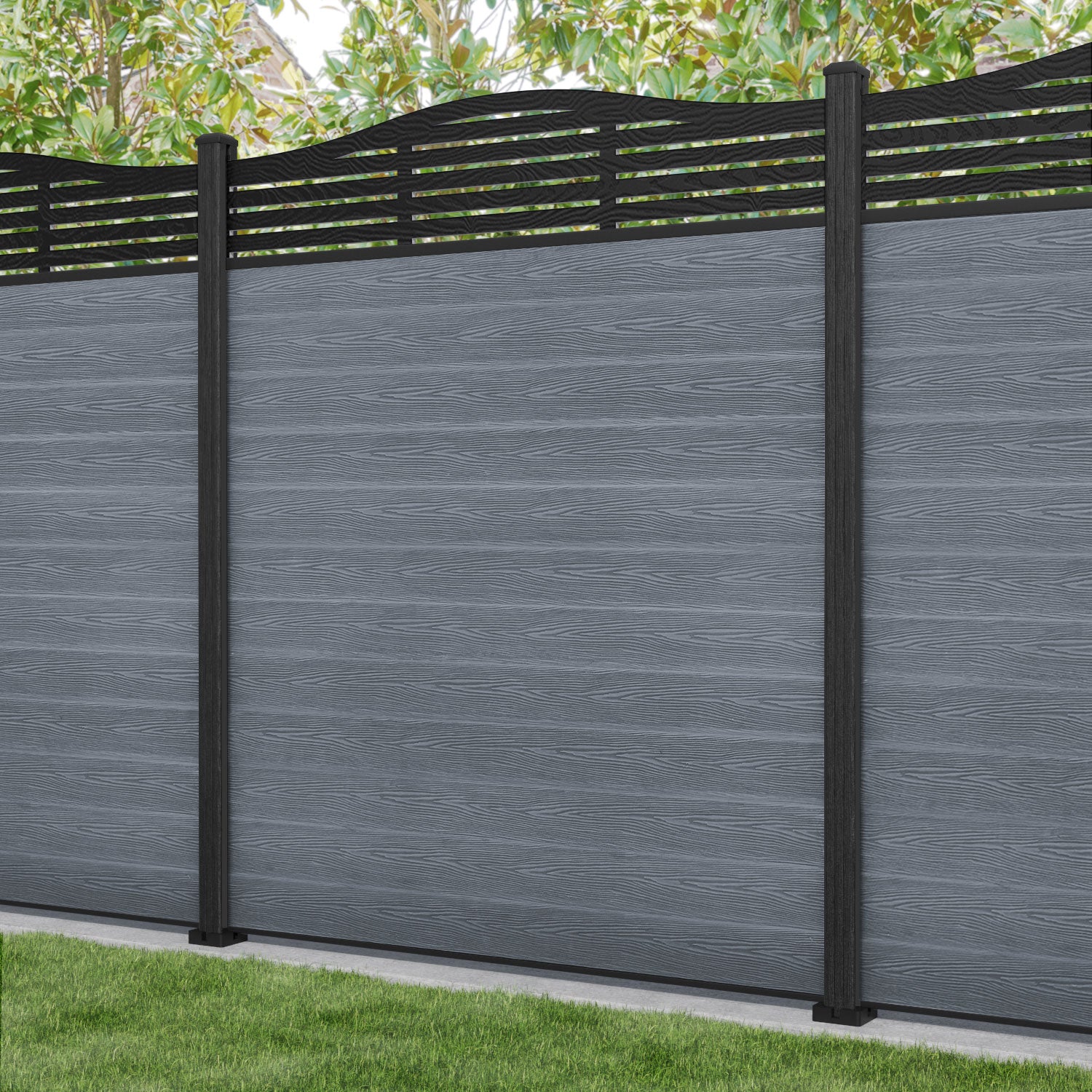 Classic Aspen Curved Top Fence Panel - Anthracite - with our composite posts
