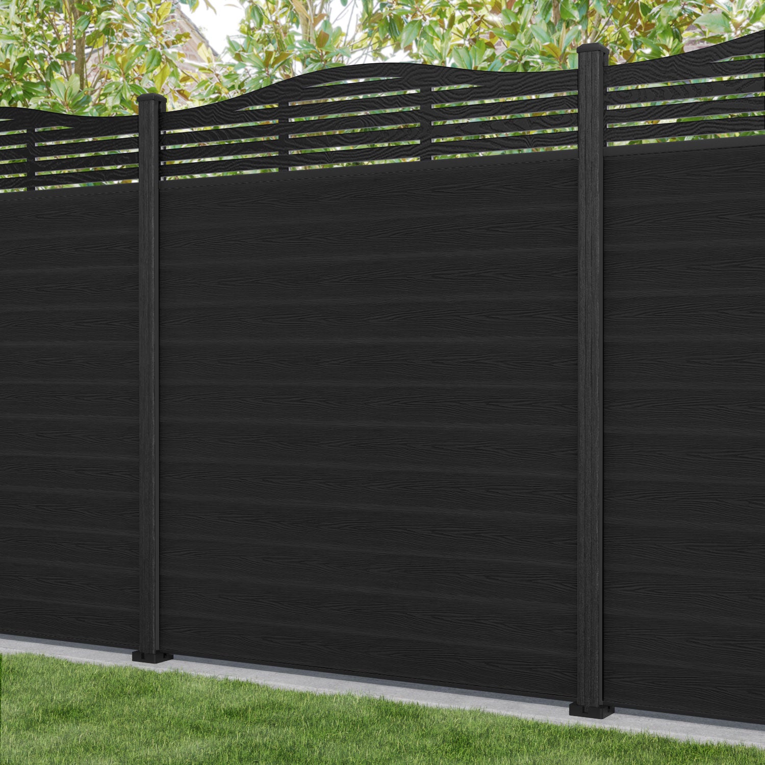 Classic Aspen Curved Top Fence Panel - Black - with our composite posts