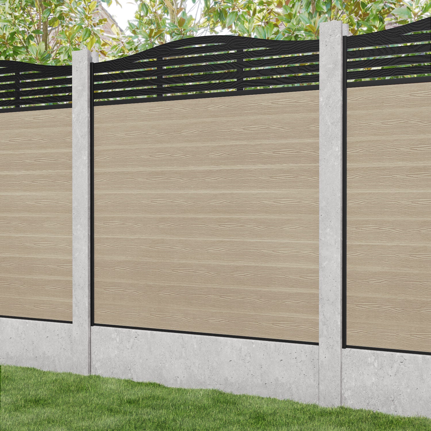Classic Aspen Curved Top Fence Panel - Light Oak - for existing concrete posts