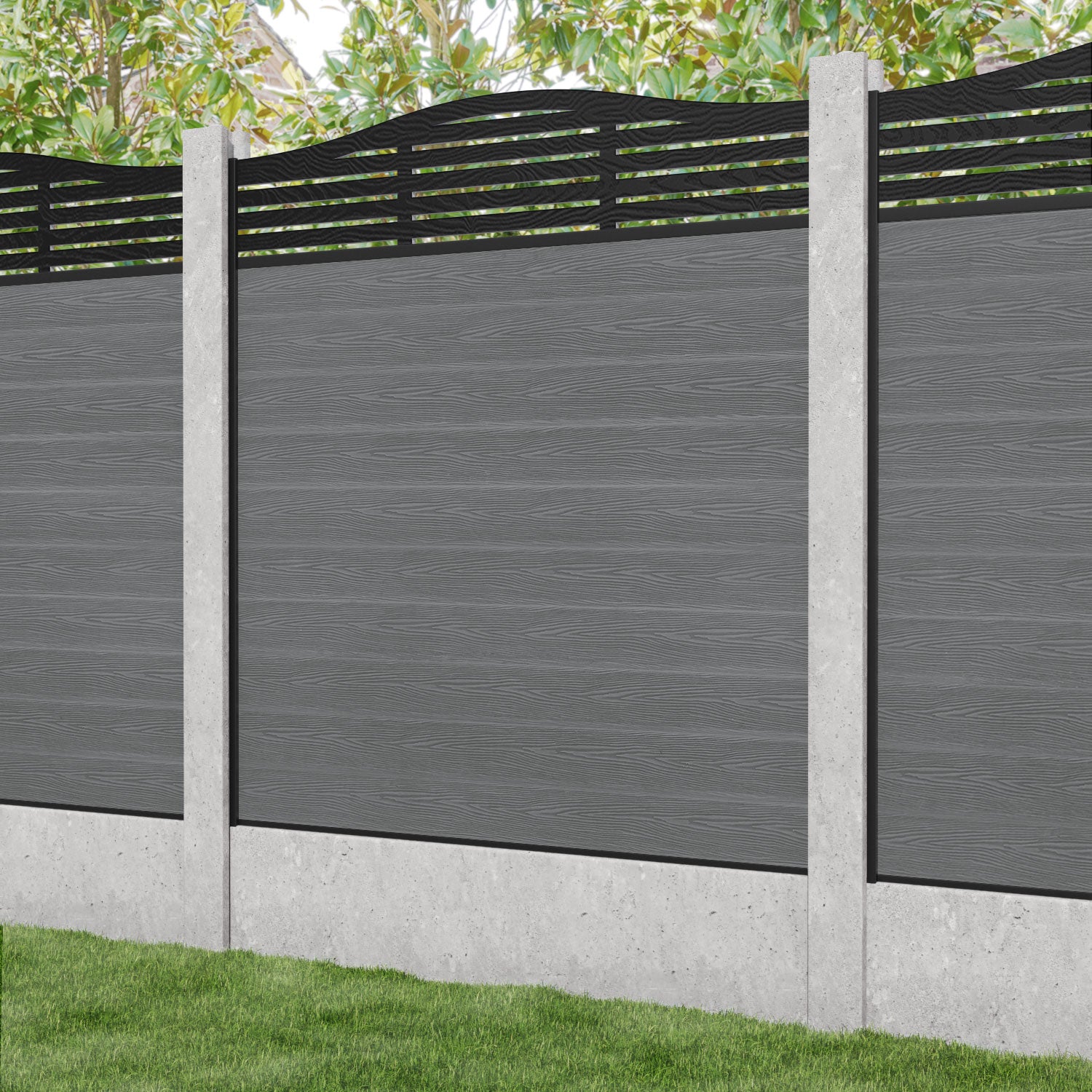Classic Aspen Curved Top Fence Panel - Mid Grey - for existing concrete posts