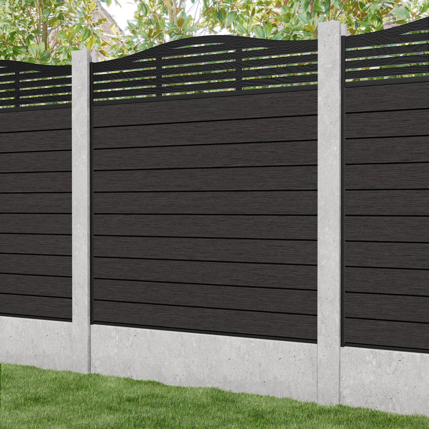 Fusion Aspen Curved Top Fence Panel - Dark Oak - for existing concrete posts