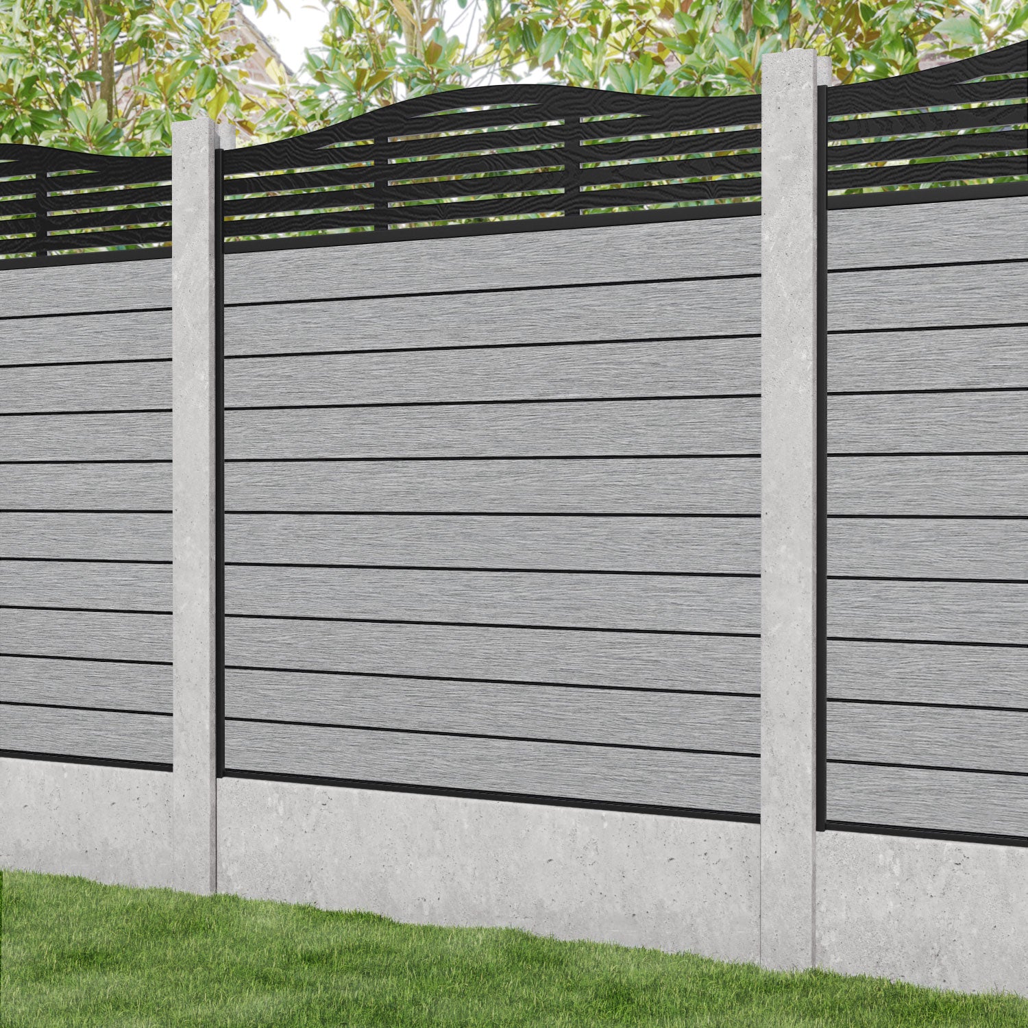 Fusion Aspen Curved Top Fence Panel - Light Grey - for existing concrete posts