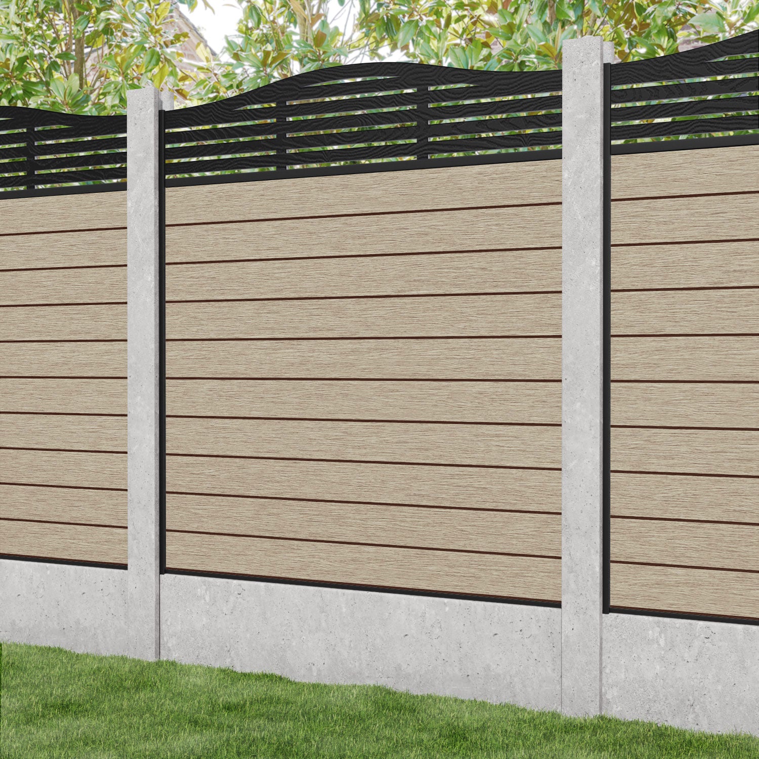 Fusion Aspen Curved Top Fence Panel - Light Oak - for existing concrete posts