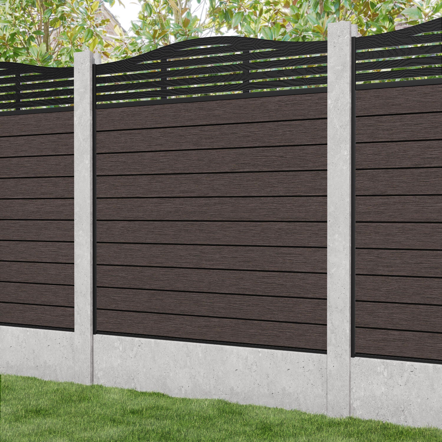 Fusion Aspen Curved Top Fence Panel - Mid Brown - for existing concrete posts