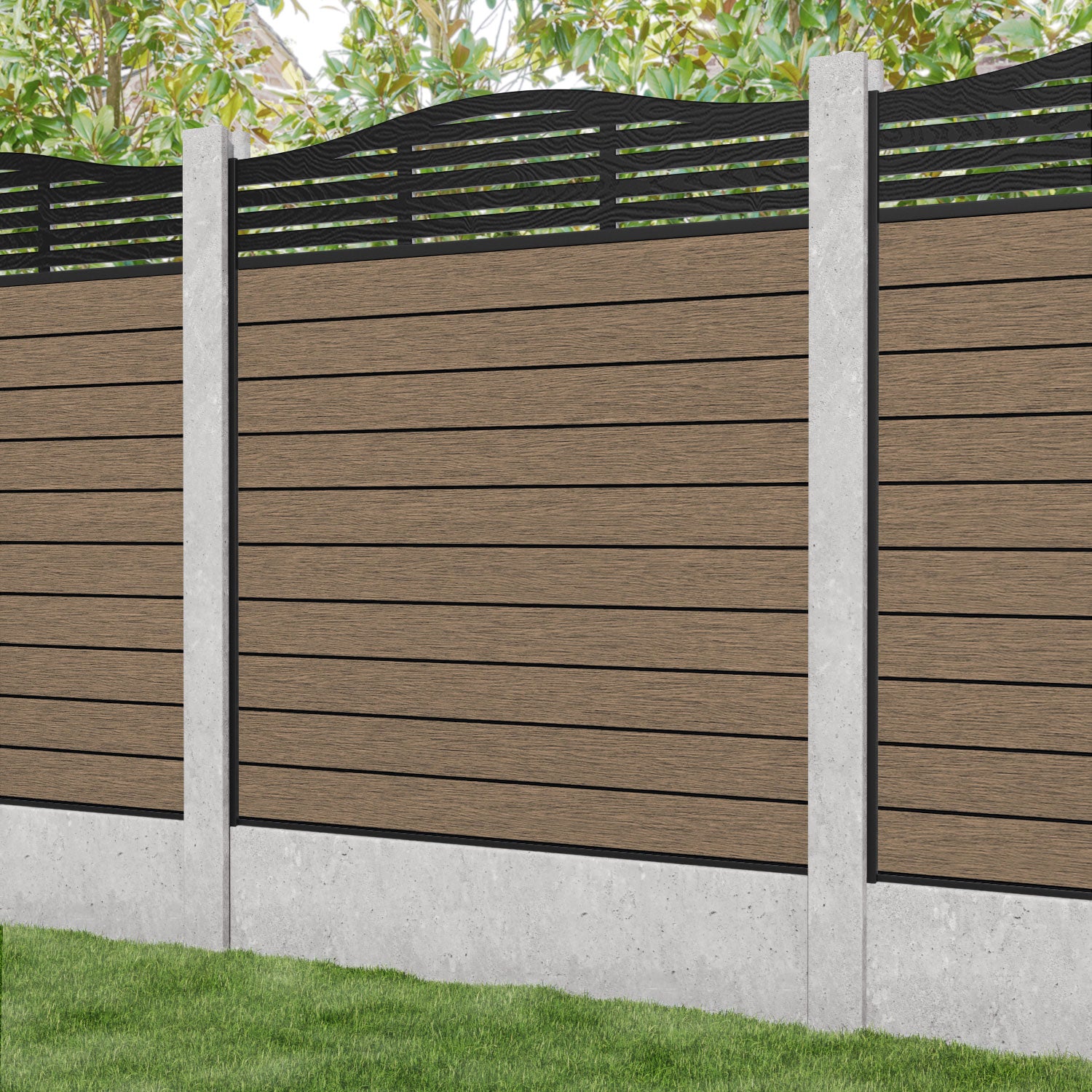 Fusion Aspen Curved Top Fence Panel - Teak - for existing concrete posts