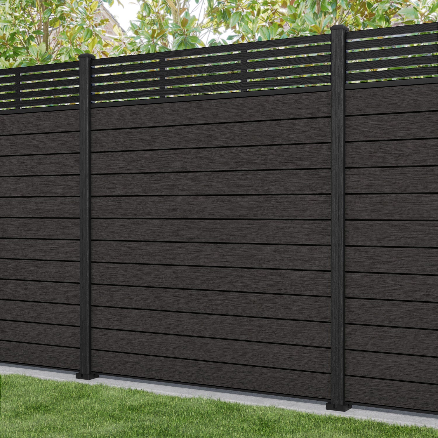 Fusion Aspen Fence Panel - Dark Oak - with our composite posts