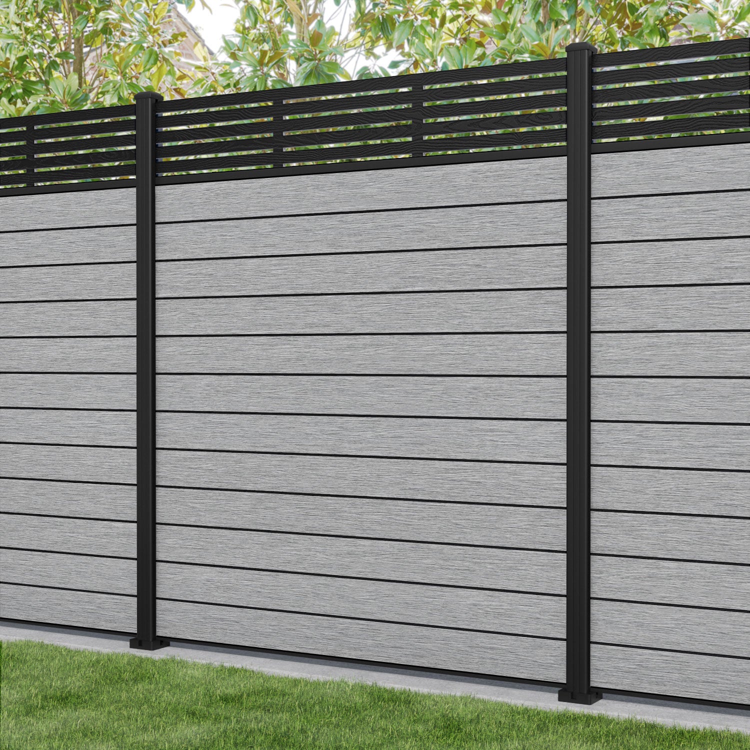 Fusion Aspen Fence Panel - Light Grey - with our aluminium posts