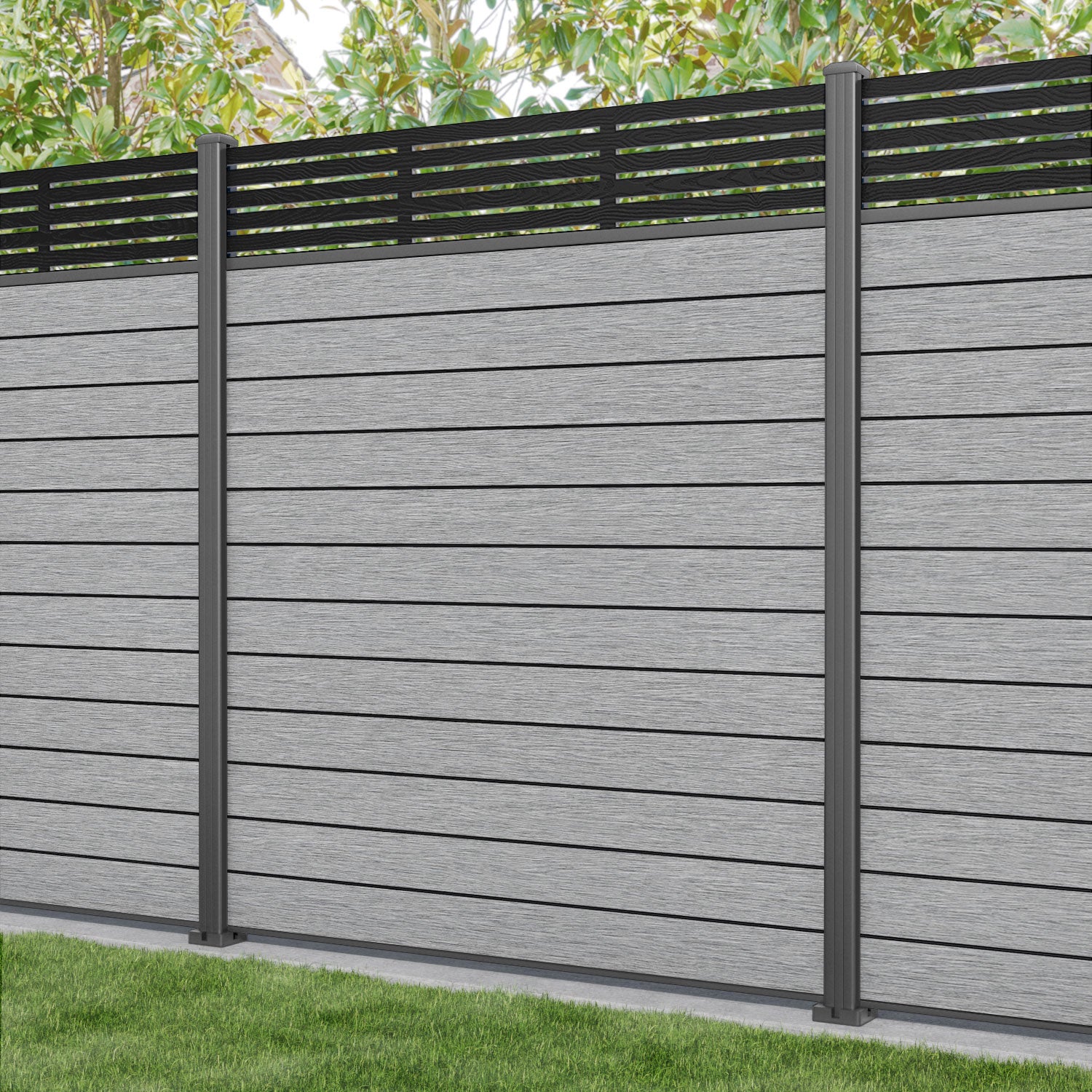 Fusion Aspen Fence Panel - Light Grey - with our aluminium posts