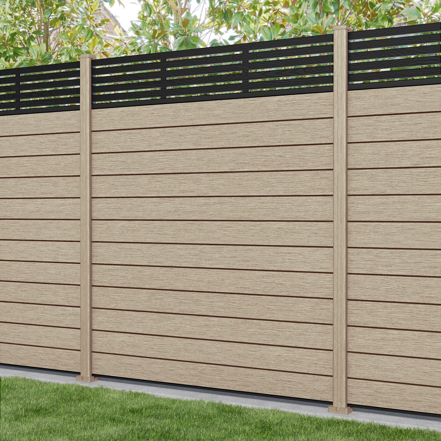 Fusion Aspen Fence Panel - Light Oak - with our composite posts