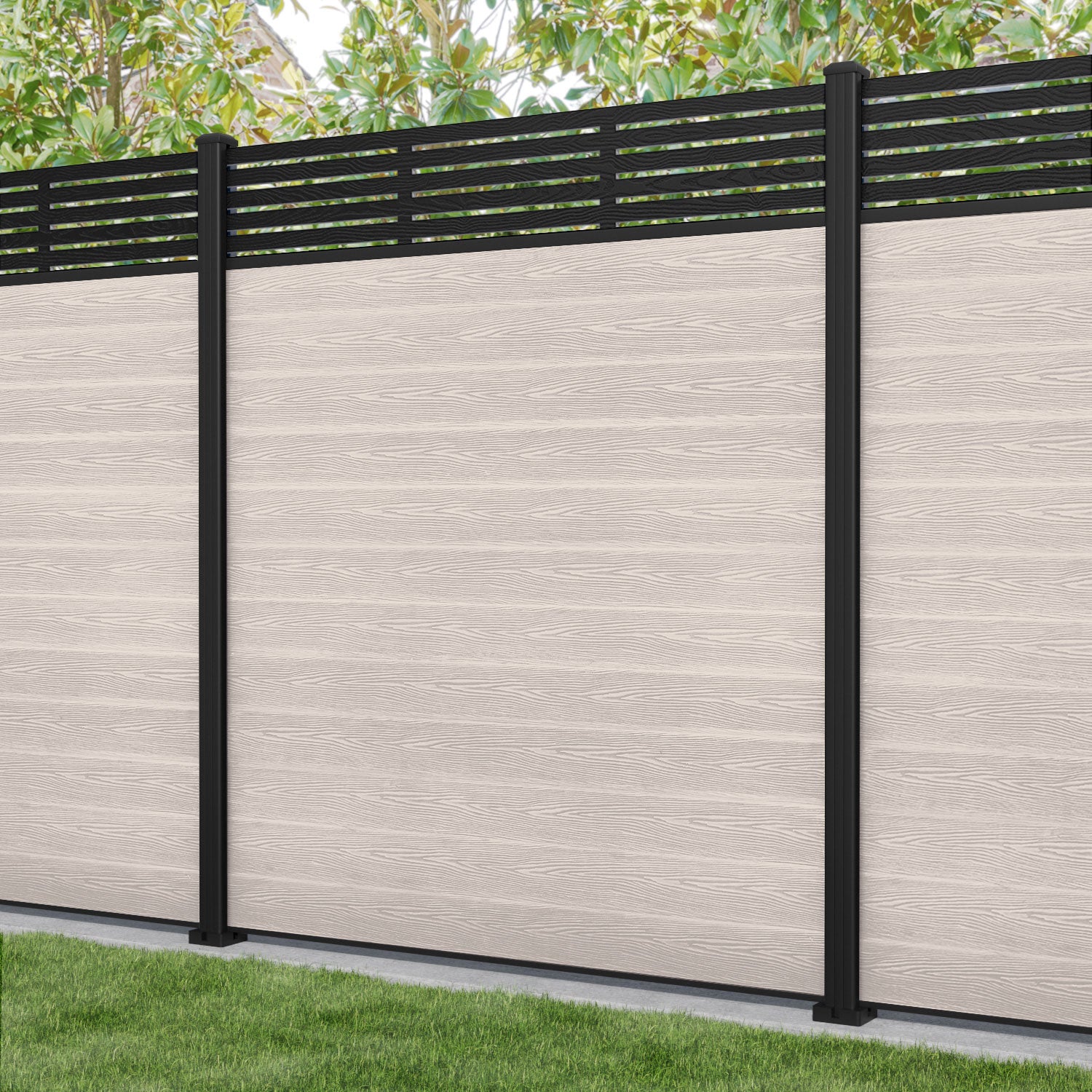 Classic Aspen Fence Panel - Mid Stone - with our aluminium posts